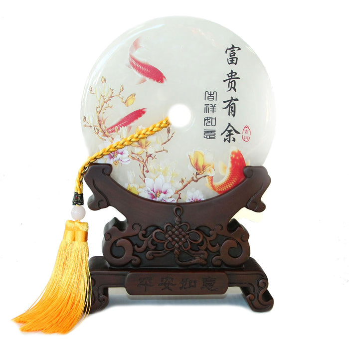 Genuine Jade Display Plate with Fish Picture and Stand - Culture Kraze Marketplace.com