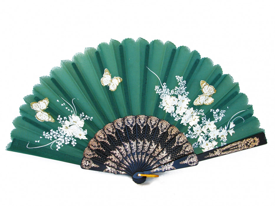 Black Slab Folding Hand Fan with Picture of Flowers and Butterflies-black - Culture Kraze Marketplace.com
