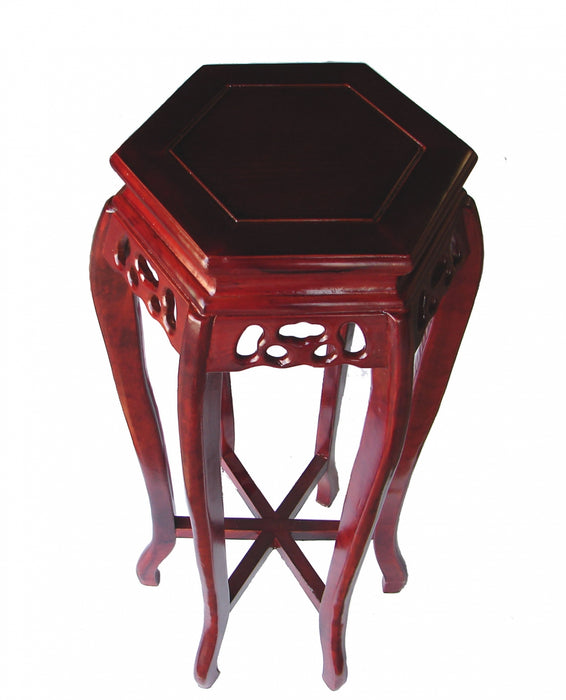 Hexagon Wood Tall Curved-Legged Plant Stand in Cherry Finish-30.5 - Culture Kraze Marketplace.com