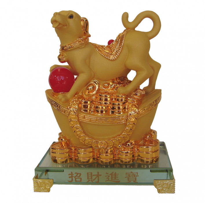Golden Dog Statue Stepping on Big Ingot - Culture Kraze Marketplace.com