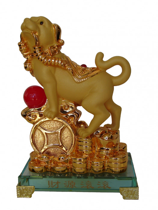 Golden Dog Statue Stepping on Big Chinese Coin - Culture Kraze Marketplace.com