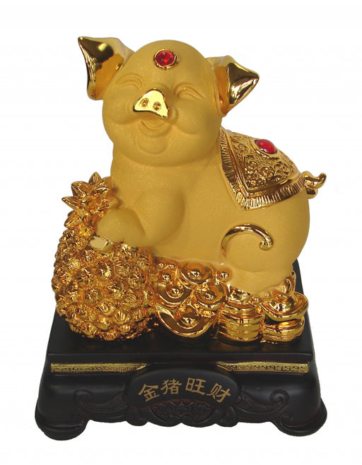 8 Inch Golden Pig Statue w/ Pineapple - Culture Kraze Marketplace.com