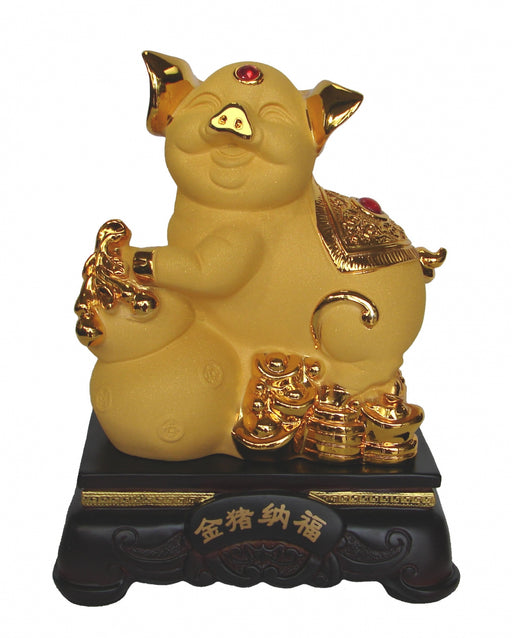 8 Inch Golden Pig Statue w/ Wu Lou - Culture Kraze Marketplace.com
