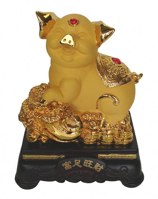 8 Inch Golden Pig Statue w/ Bai Choi to Boost Business Luck - Culture Kraze Marketplace.com