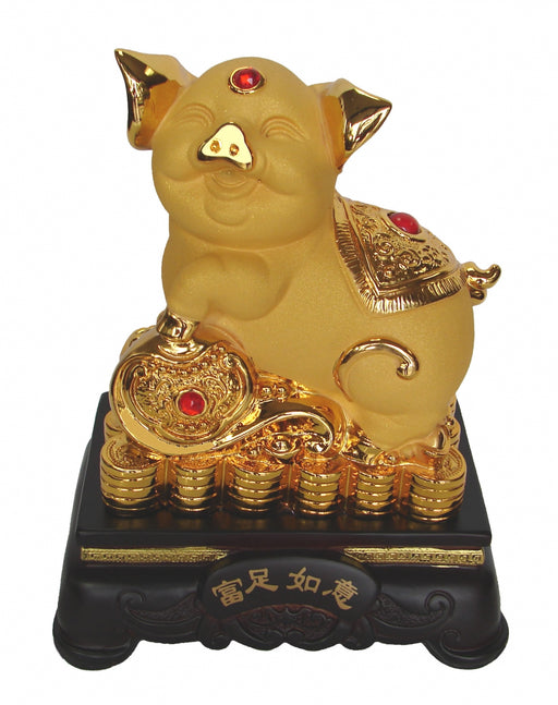 8 Inch Golden Pig Statue w/ Ru Yi - Culture Kraze Marketplace.com