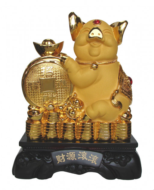 15 Inch Big Golden Pig Statue w/ Chinese Coin - Culture Kraze Marketplace.com