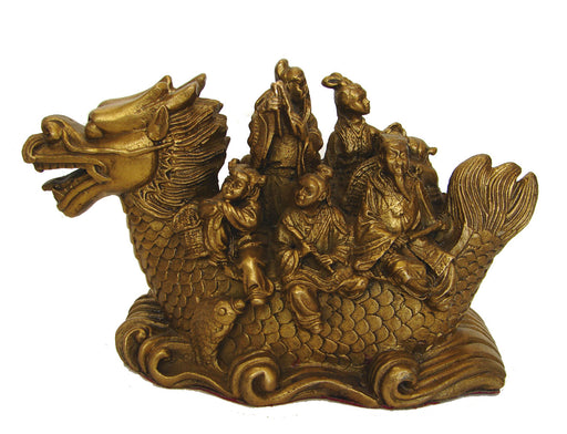 Copper Eight-Immortal on Dragon Boat Statue - Culture Kraze Marketplace.com