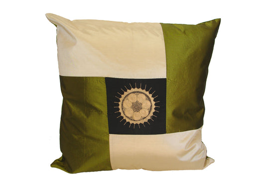 Green and Black Silk Throw Pillow Cover w/ Embroidery - Culture Kraze Marketplace.com