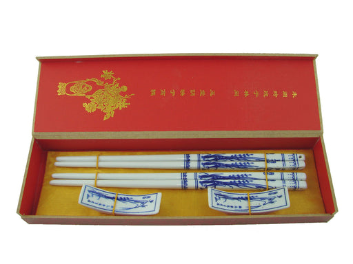 Set of Blue Porcelain Chopsticks w/ Picture of Orchid - Culture Kraze Marketplace.com