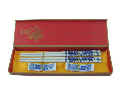 Set of Blue Porcelain Chopsticks w/ Picture of Fish - Culture Kraze Marketplace.com