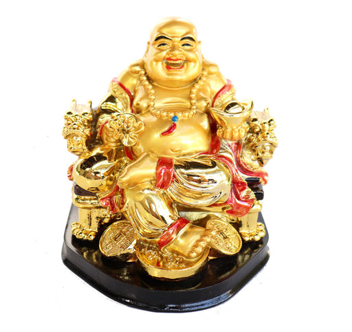 Golden Money Buddha Statue on Dragon Chair-3.5 Inch - Culture Kraze Marketplace.com