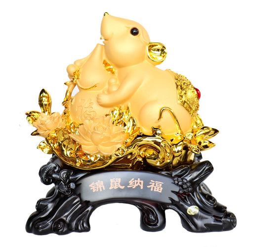 Chinese Zodiac Rat Statue with Wu Lou and Lotus - Culture Kraze Marketplace.com
