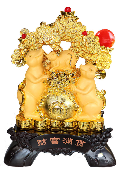 Big Chinese Zodiac Rat Statue with Bejeweled Money Tree and Money Bag - Culture Kraze Marketplace.com