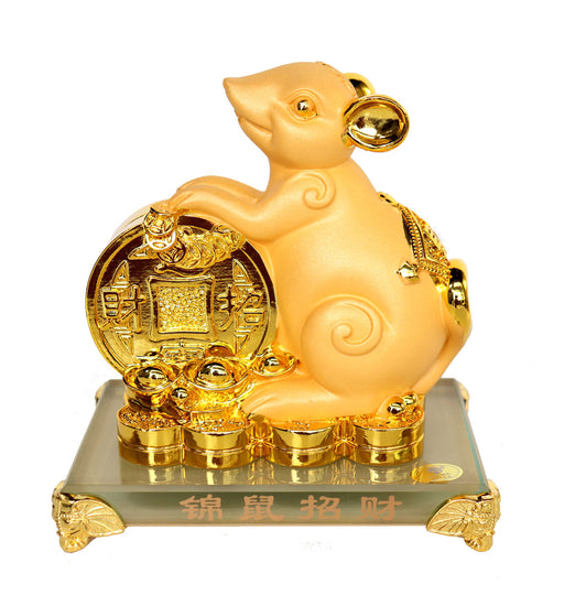 Chinese Zodiac Rat Statue with Big Golden Coin - Culture Kraze Marketplace.com