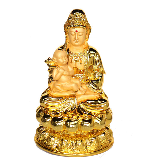 Golden Guan Yin with Baby - Culture Kraze Marketplace.com
