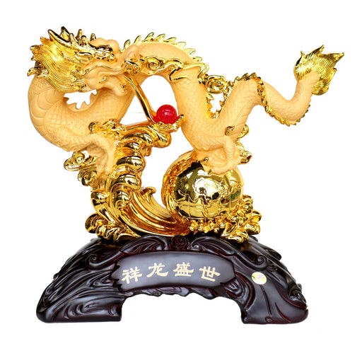 Golden Dragon Statue Chasing a Red Ball - Culture Kraze Marketplace.com