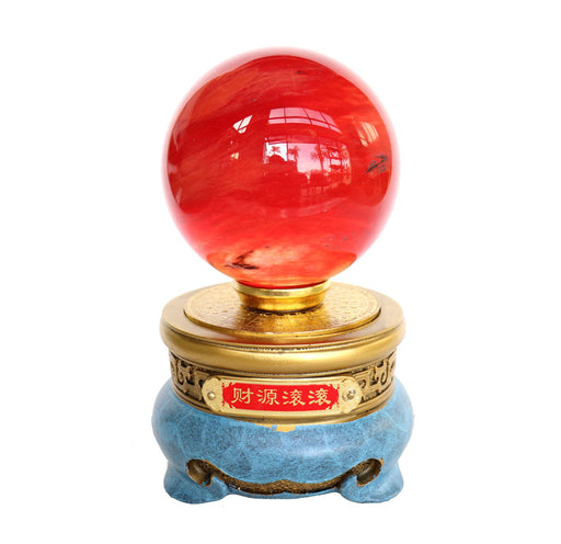 Red Crystal Ball with Golden and Blue Stand - Culture Kraze Marketplace.com