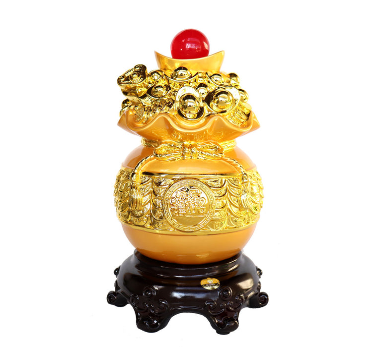Golden Money Bag Full of Coins and Ingots with Ru Yi - Culture Kraze Marketplace.com