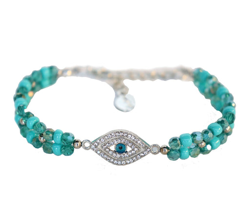Bracelet with Turquoise Beads and Anti Evil Eye Charm - Culture Kraze Marketplace.com