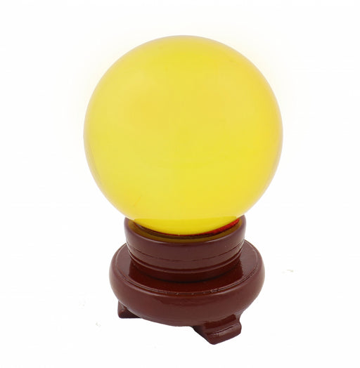 80mm Yellow Crystal Sphere with Rotatable Wooden Stand - Culture Kraze Marketplace.com