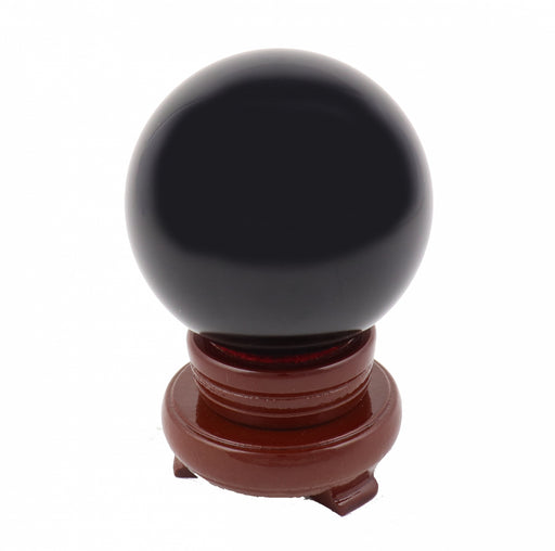 80mm Black Crystal Sphere with Rotatable Wooden Stand - Culture Kraze Marketplace.com