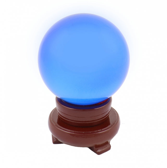 80mm Light Blue Crystal Sphere with Rotatable Wooden Stand - Culture Kraze Marketplace.com