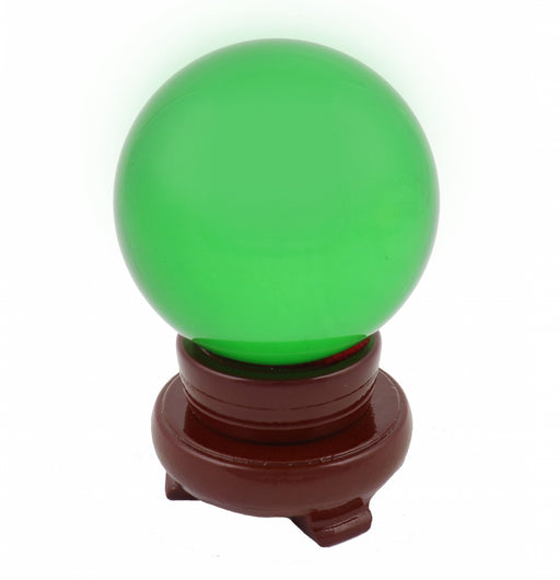 80mm Green Crystal Sphere with Rotatable Wooden Stand - Culture Kraze Marketplace.com