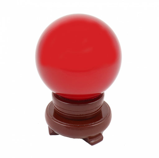 80mm Red Crystal Sphere with Rotatable Wooden Stand - Culture Kraze Marketplace.com