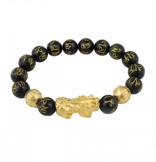 Genuine Black Obsidian Mantra Beaded Bracelet with Gold Pi Xiu-12mm - Culture Kraze Marketplace.com