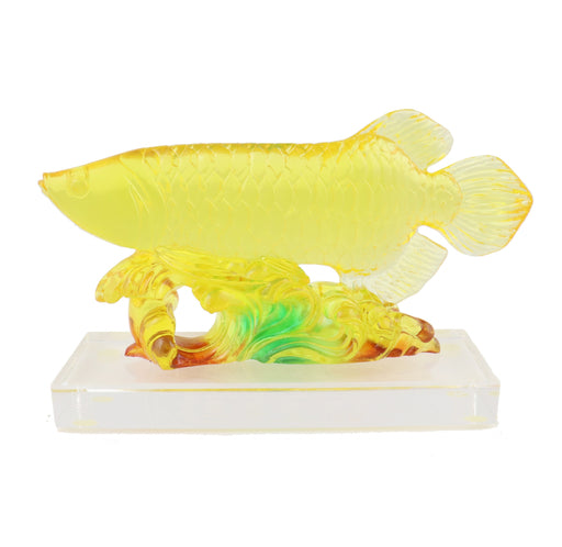 Yellow Arowana Fish Statue on Glass Base - Culture Kraze Marketplace.com