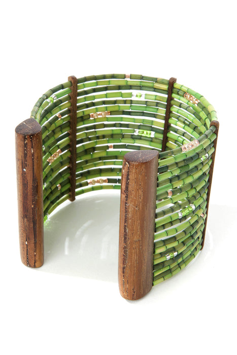 Maasai Mara Green Season Zulugrass & Acacia Wood Cuff Bracelet - Culture Kraze Marketplace.com