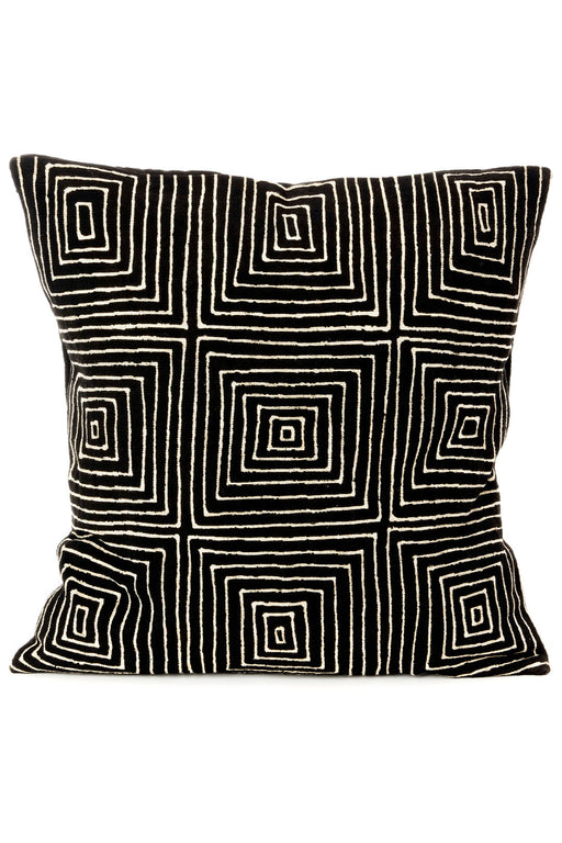 Black Segou Squares Organic Cotton Pillow Cover - Culture Kraze Marketplace.com