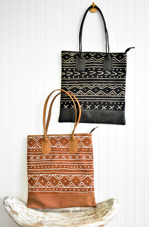 Brown & White Mod Mudcloth & Leather Purse - Culture Kraze Marketplace.com