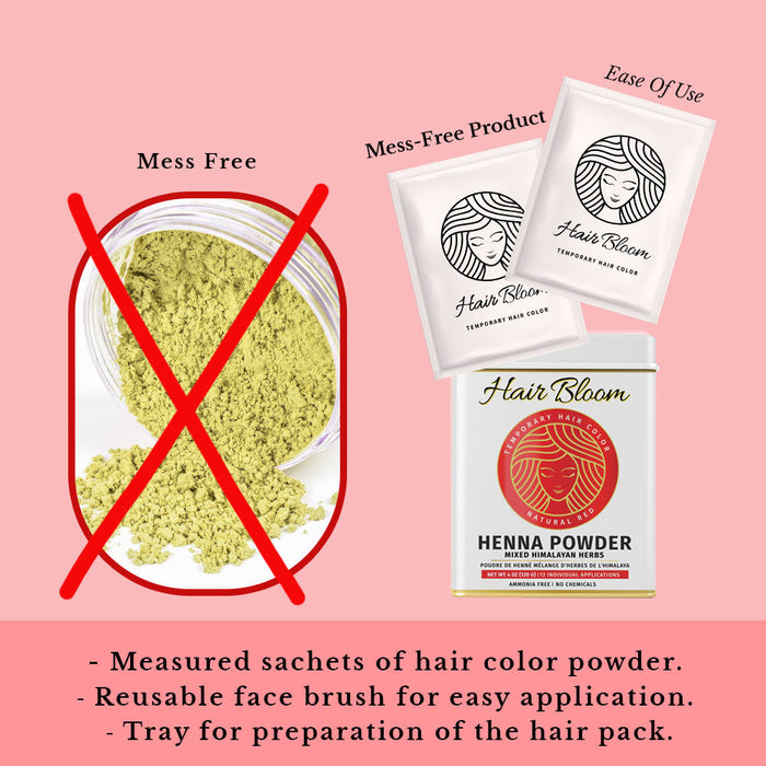 Hair Bloom Natural Red Hair Color- Henna w/ Mixed Himalayan Herbs Hair Color Powder- 12 Individual Sachets (10 gm each)- Reusable Brush & Tray Included-3