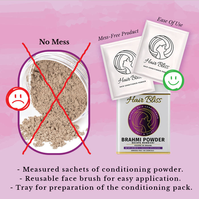 Hair Bliss- Natural Brahmi Bacopa Herbal Hair & Skin Conditioning Powder- 12 Individual Sachets (10 gm each)- Reusable Brush & Tray Included-4