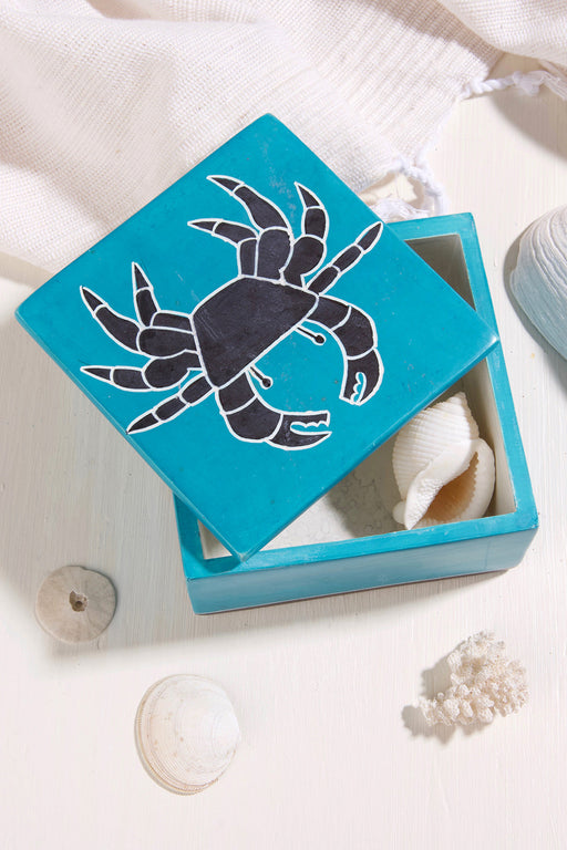 Aqua Blue Coastal Crab Soapstone Boxes - Culture Kraze Marketplace.com