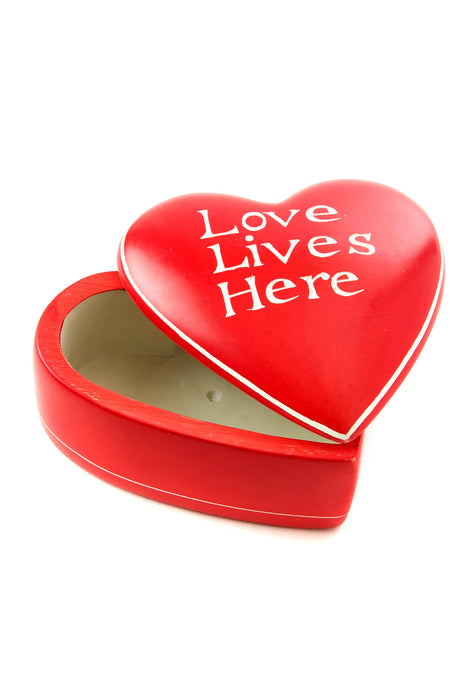 Red Love Lives Here Soapstone Heart Box - Culture Kraze Marketplace.com