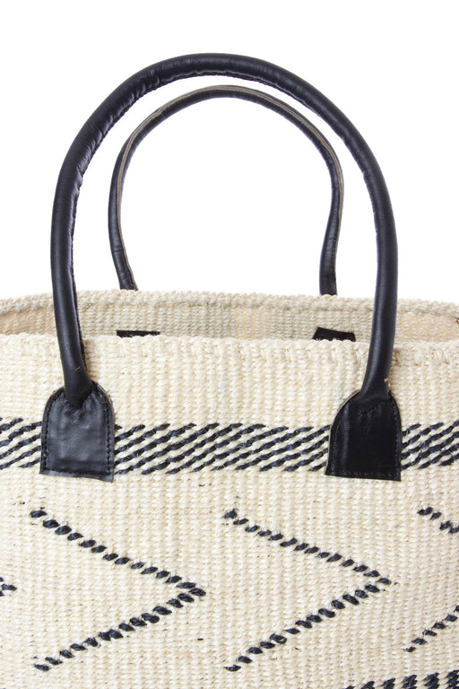White Sisal Empress Bag with Black Leather Handles - Culture Kraze Marketplace.com