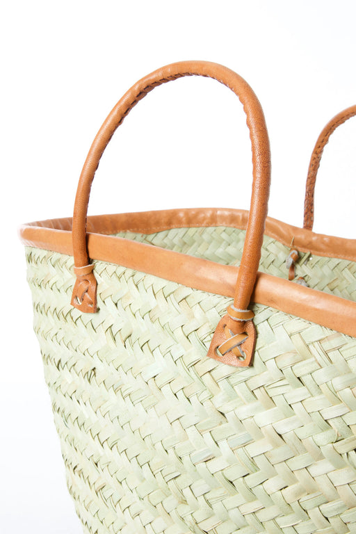 Small Kenyan Traditional Wide Weave Palm Shopper with Leather Trim - Culture Kraze Marketplace.com