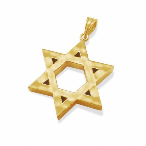 Double Sided 14K Gold Star of David Pendant - Hammered and Smooth Surfaces - Culture Kraze Marketplace.com