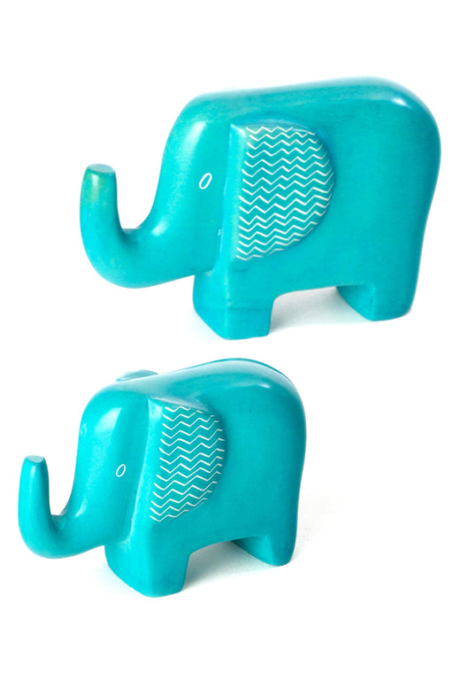 Aqua Blue Bashful Zig-Zag Elephant Soapstone Sculptures - Culture Kraze Marketplace.com