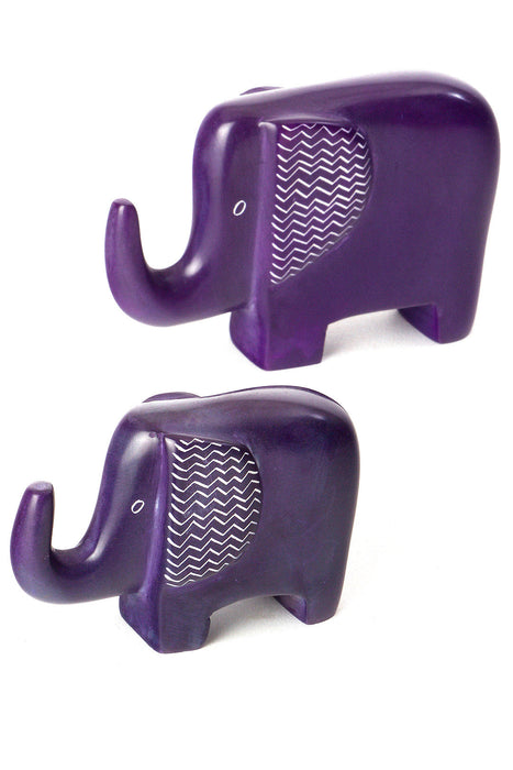 Purple Bashful Zig-Zag Elephant Soapstone Sculptures - Culture Kraze Marketplace.com