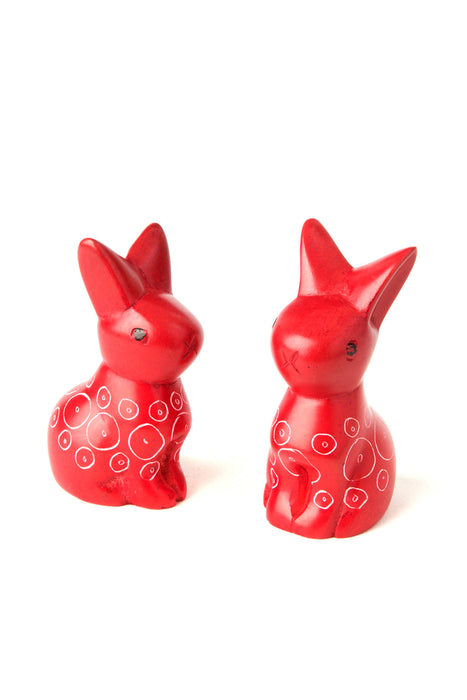 Set of Two Red Soapstone Baby Bunny Rabbits - Culture Kraze Marketplace.com