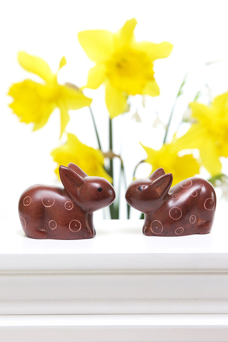 Set of Two Brown Soapstone Baby Bunny Rabbits - Culture Kraze Marketplace.com