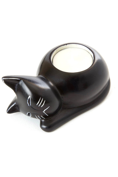 Black Soapstone Cozy Cat Tea Light Candle Holder - Culture Kraze Marketplace.com