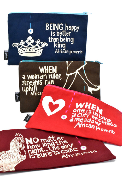 Red The Day is Sure to Come 8" African Proverb Pouch - Culture Kraze Marketplace.com