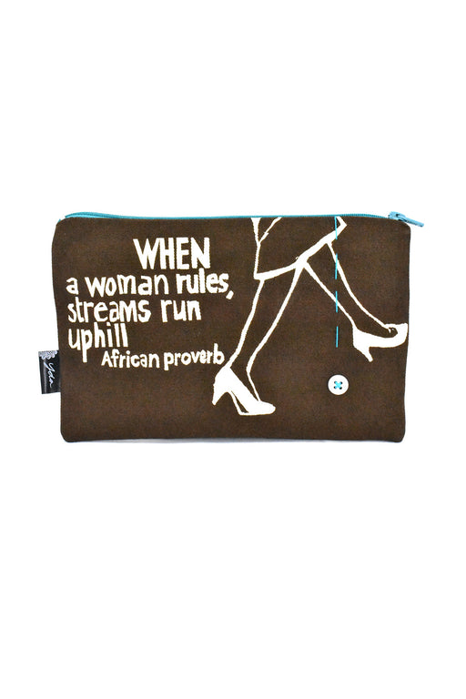 Brown When a Woman Rules 8" African Proverb Pouch - Culture Kraze Marketplace.com