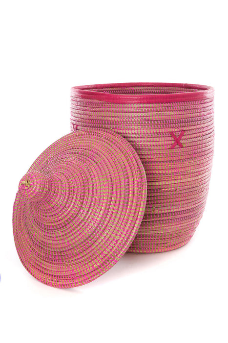 Pink Hamper Baskets with Leather Trim - Culture Kraze Marketplace.com