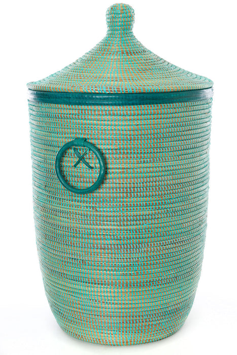 Aqua Blue Hamper Baskets with Leather Trim - Culture Kraze Marketplace.com