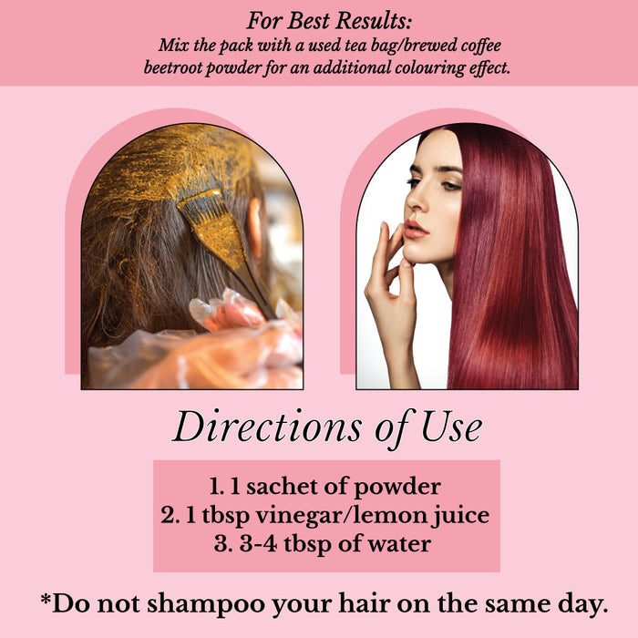 Hair Bloom Natural Burgundy Hair Color- Herbal Henna Burgundy Hair Color Powder- 12 individual sachets (10 gm each)- Reusable Brush & Tray Included-4